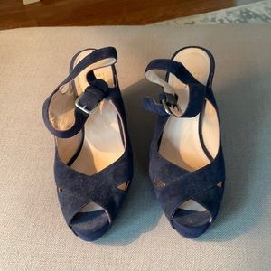 Stuart Weitzman Navy Wedge Strap Sandles 8.5M